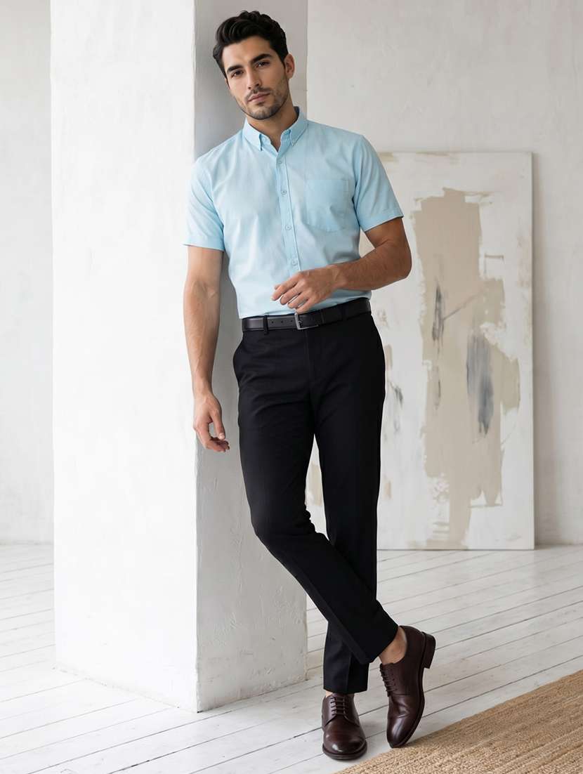 men solid short sleeve slim fit formal shirt - 22495042 -  Standard Image - 4