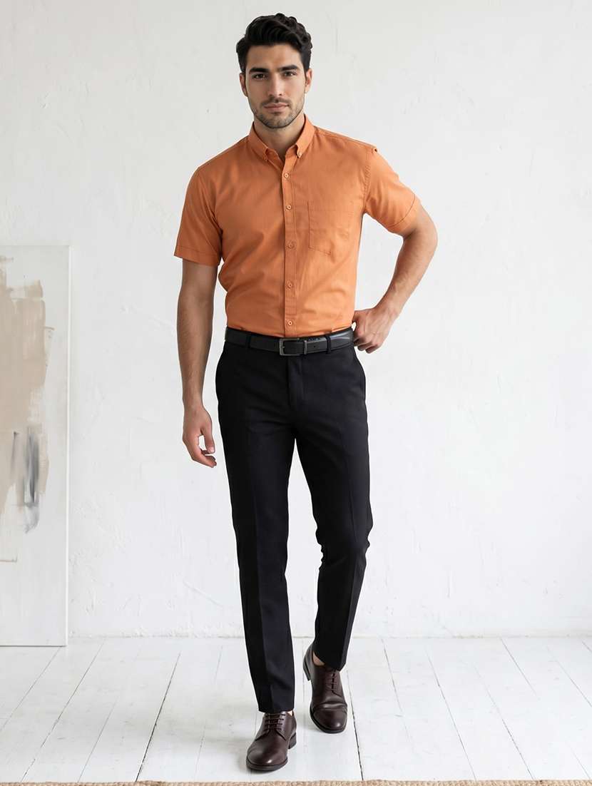men solid short sleeve slim fit formal shirt - 22495045 -  Standard Image - 4