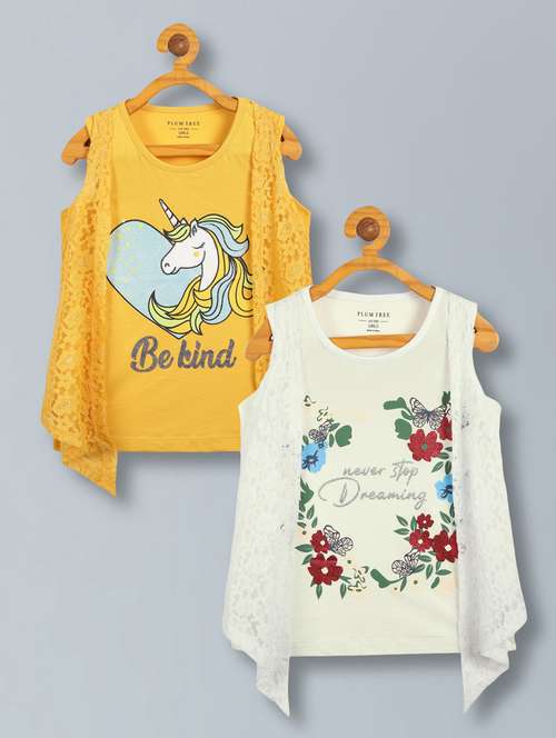 Girls Multi Colored Cotton Tops Top