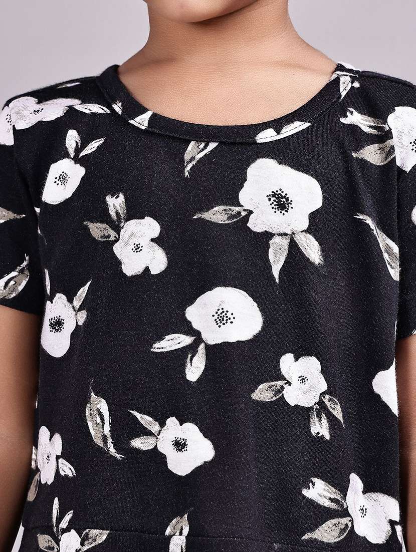 girls black floral print fit and flare cotton dress - 22495055 -  Standard Image - 1