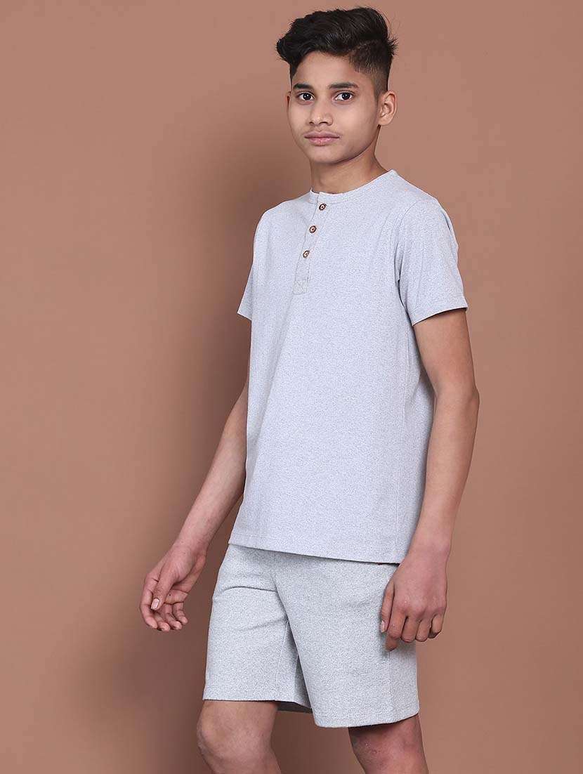 Boys Grey Cotton Henley Short Sleeves T-shirt - 22495126 -  Standard Image - 1