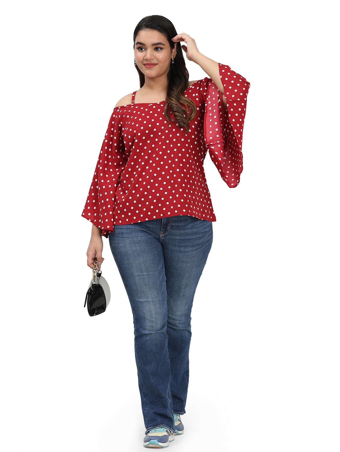 women polka dots cold shoulder top - 22495193 -  Standard Image - 4