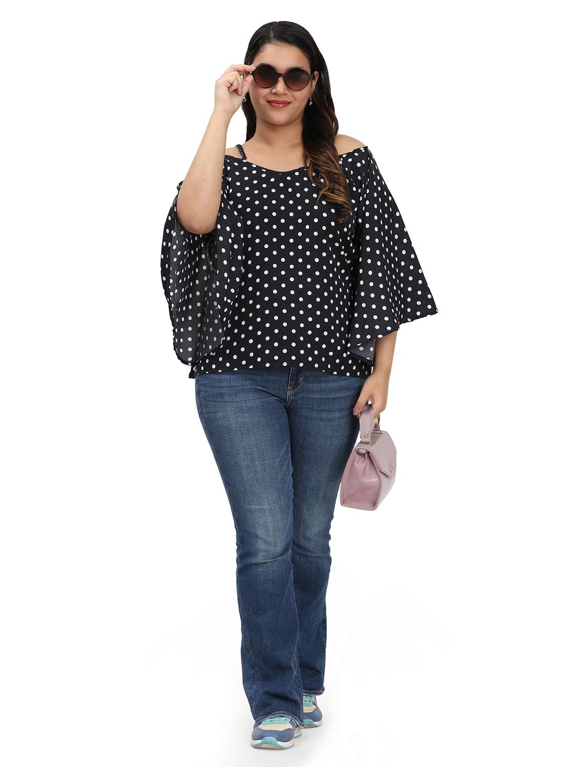 women polka dots cold shoulder top - 22495194 -  Standard Image - 4