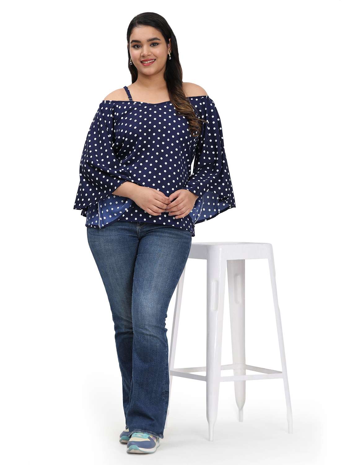women polka dots cold shoulder top - 22495196 -  Standard Image - 4