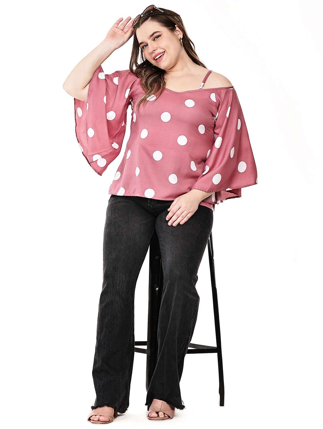 women polka dots cold shoulder top - 22495199 -  Standard Image - 4