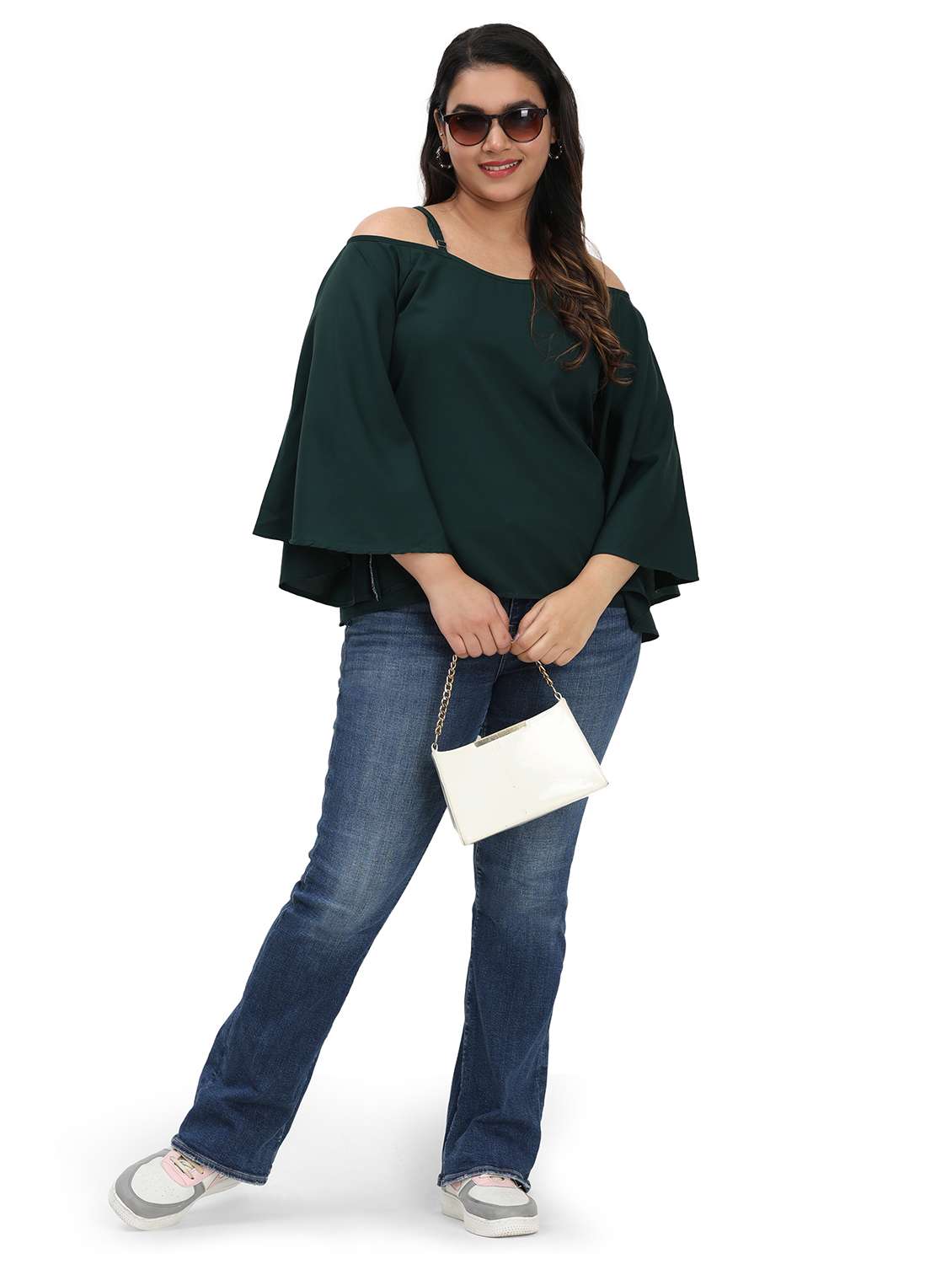 teal cold shoulder crepe top with shoulder straps - 22495203 -  Standard Image - 4