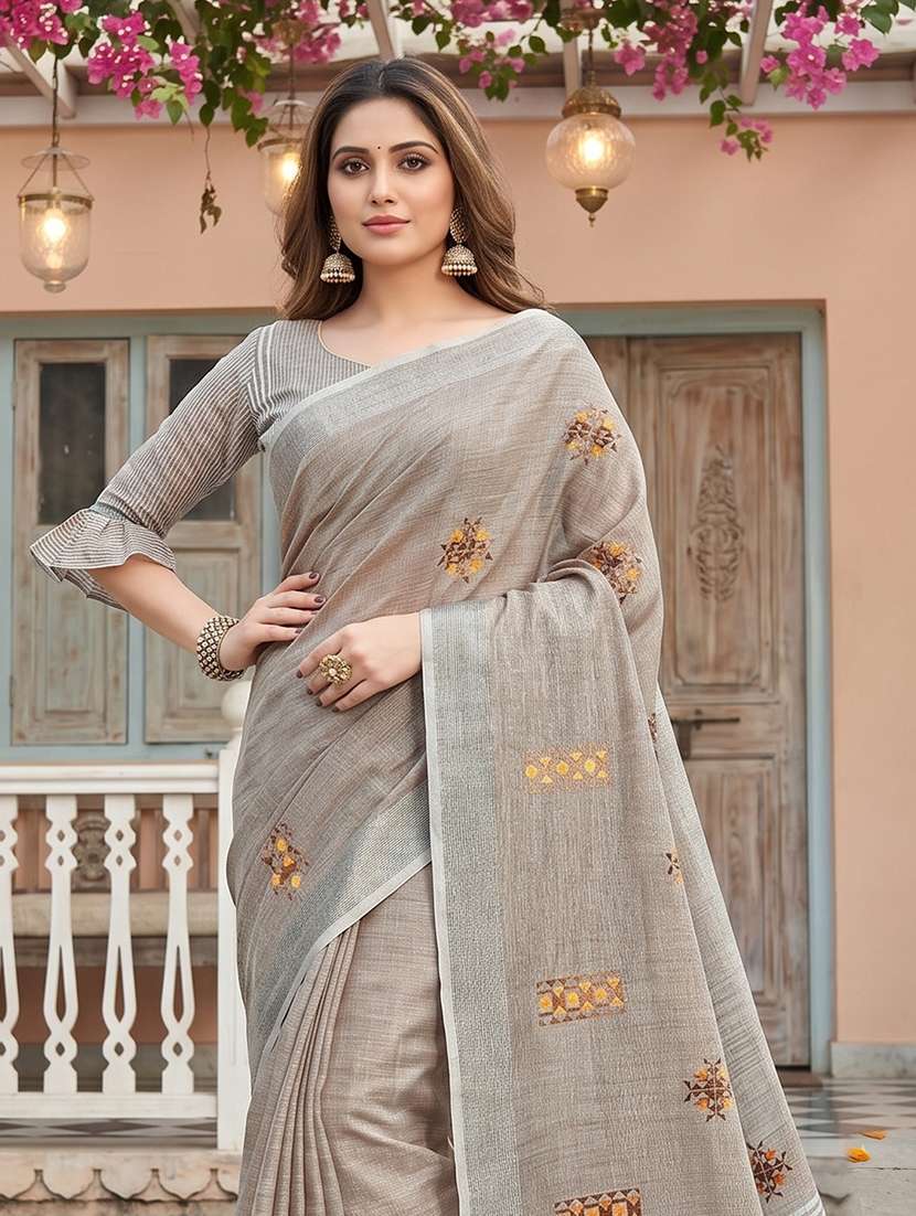 women solid with work embroidered saree with blouse - 22495283 -  Standard Image - 1