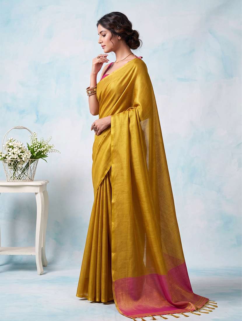 women solid plain saree with blouse - 22495289 -  Standard Image - 1