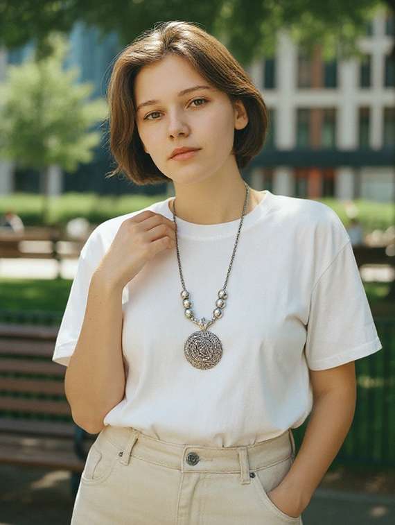 Antique Silver Oxidised Big Pendant Necklace Chain For Women - 22495397 -  Standard Image - 1