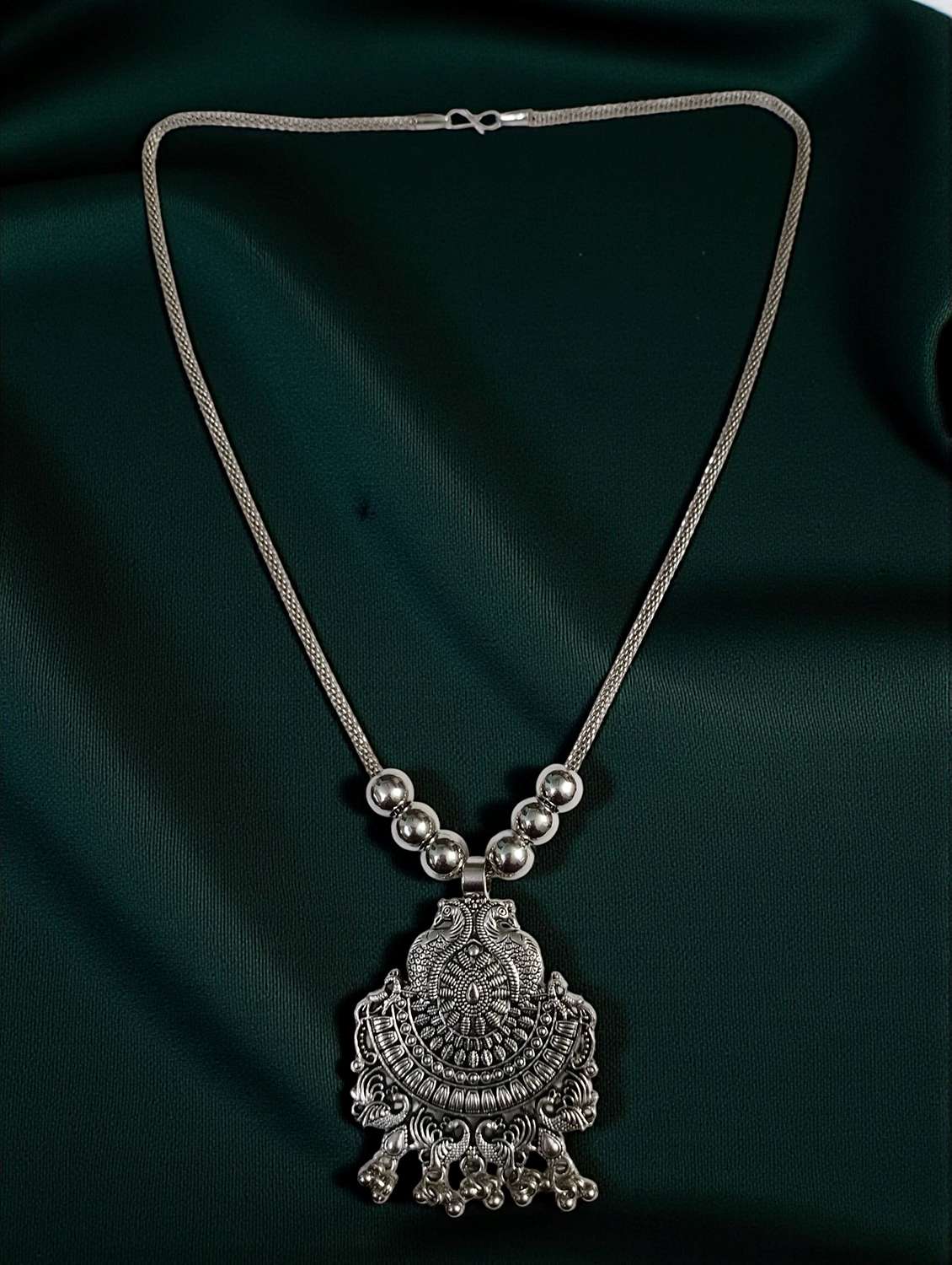 artificial oxidised silver big pendant necklace chain traditional jewellery
