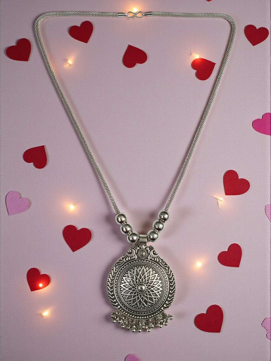 oxidised silver big pendant necklace chain for women