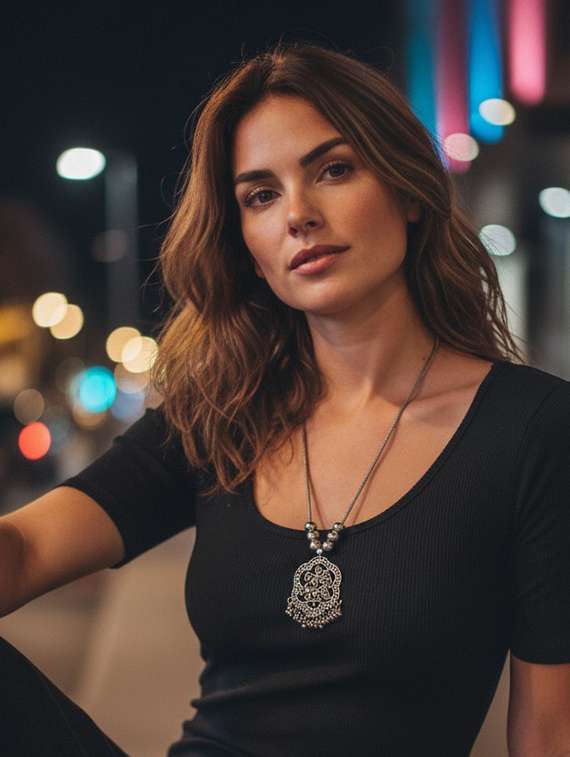 Oxidised Silver Big Pendant Smart Necklace Chain Jewellery For Girls & Women - 22495420 -  Standard Image - 1