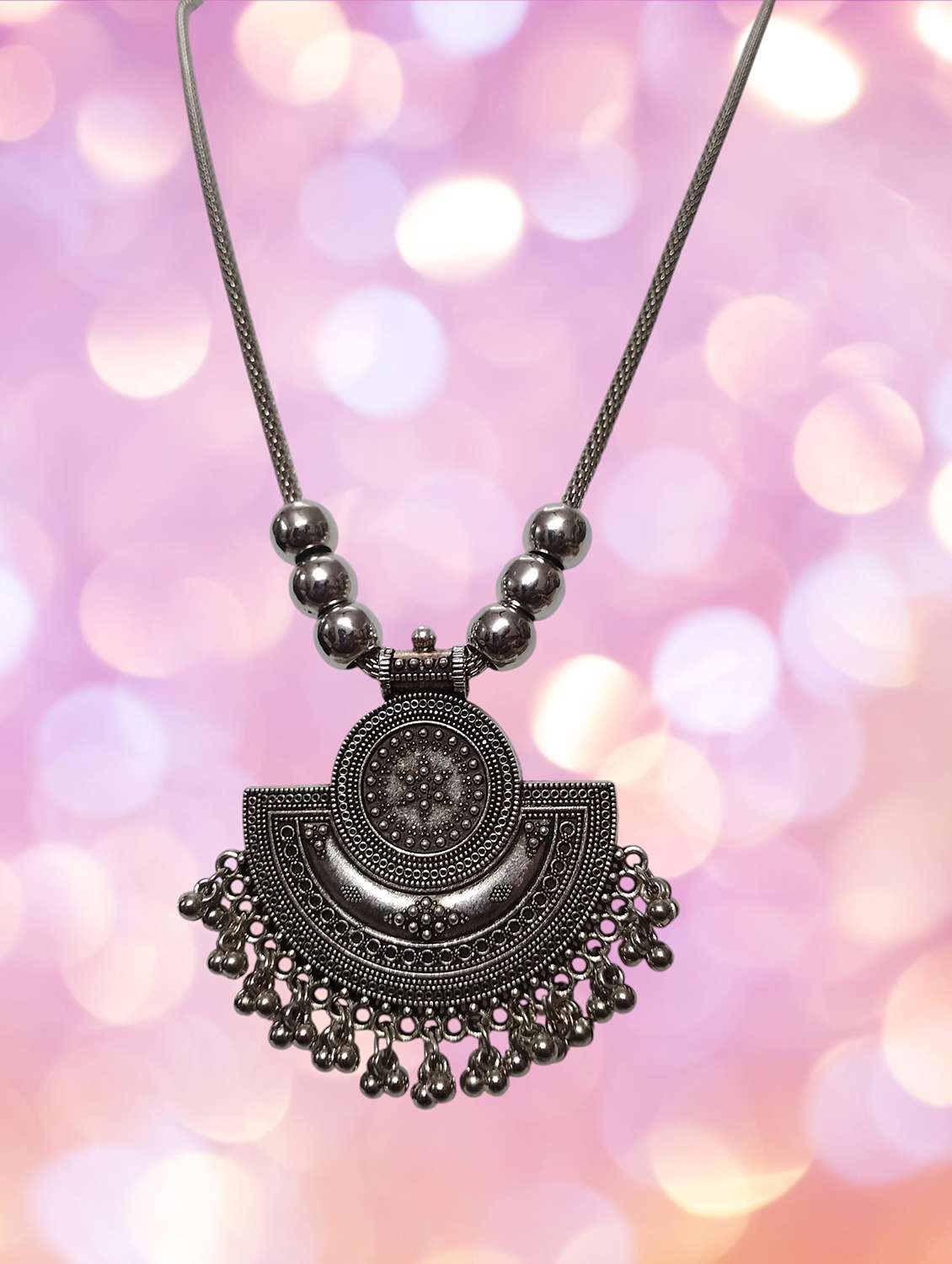 oxidised silver large pendant chain necklace jewellery for girls & women