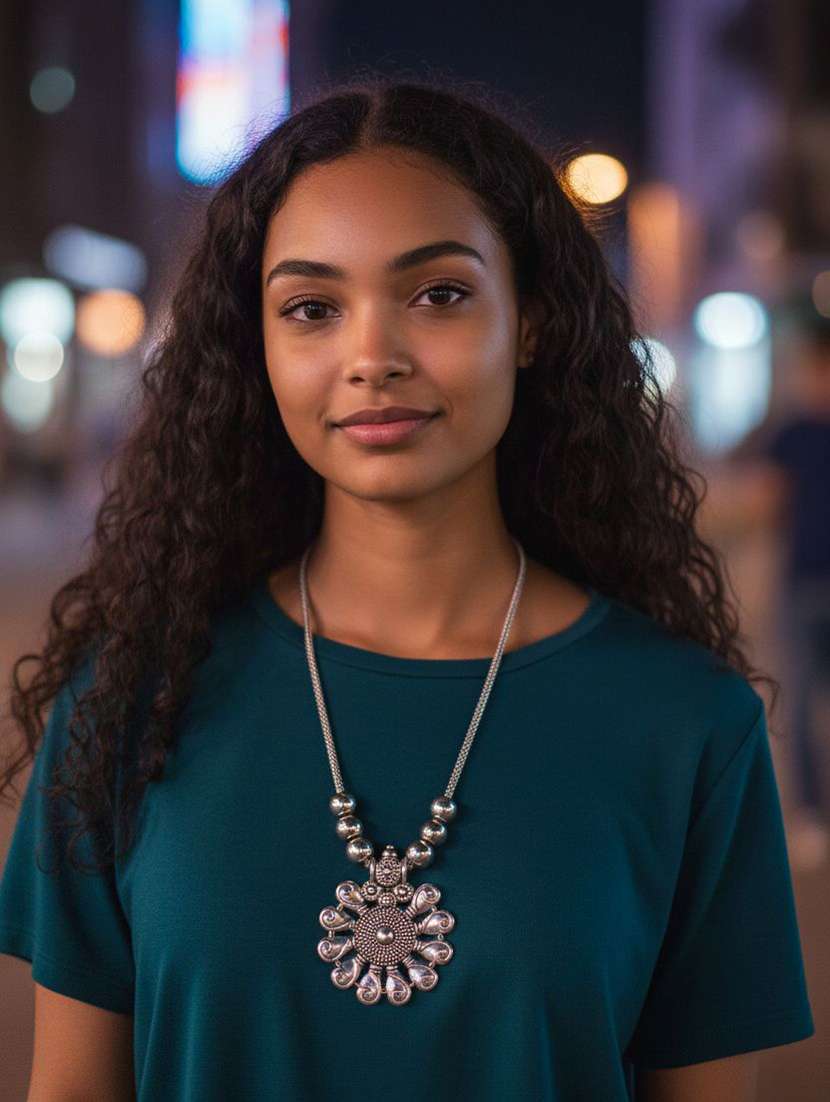 Oxidised Silver Big Peacock Pendant Necklace Chain Jewellery - 22495427 -  Standard Image - 1