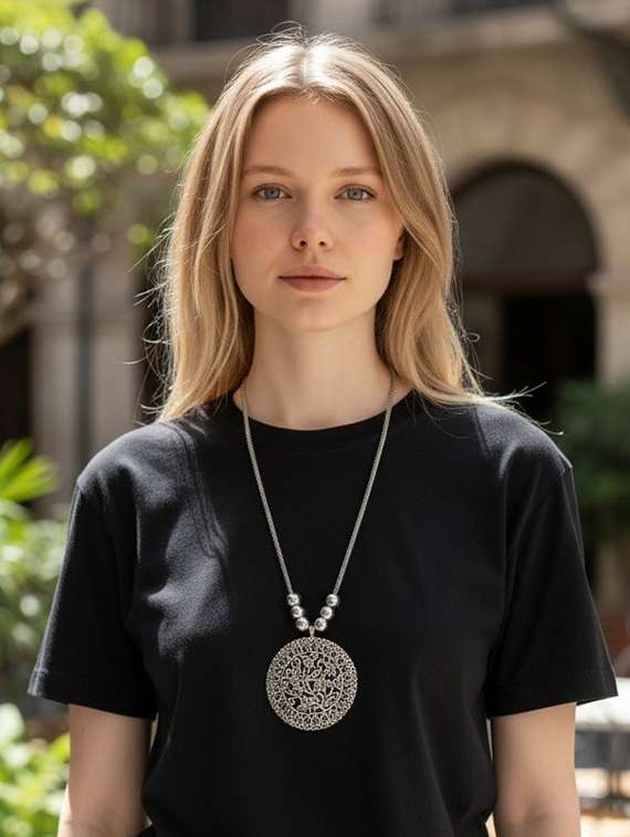 Oxidised Silver Trendy Big Pendant Necklace Chain Jewellery - 22495430 -  Standard Image - 1
