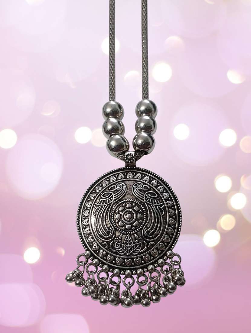 artificial oxidised silver trendy large pendant necklace chain jewellery