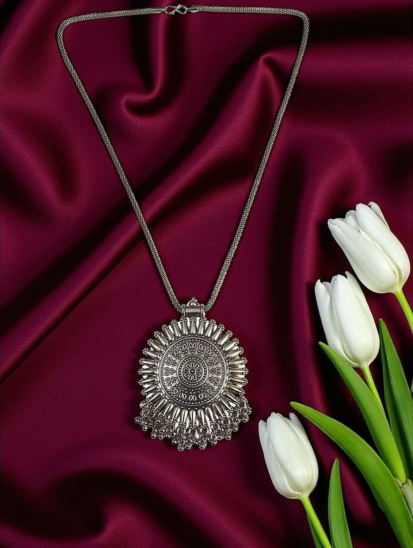 artificial oxidised silver big pendant necklace chain antique