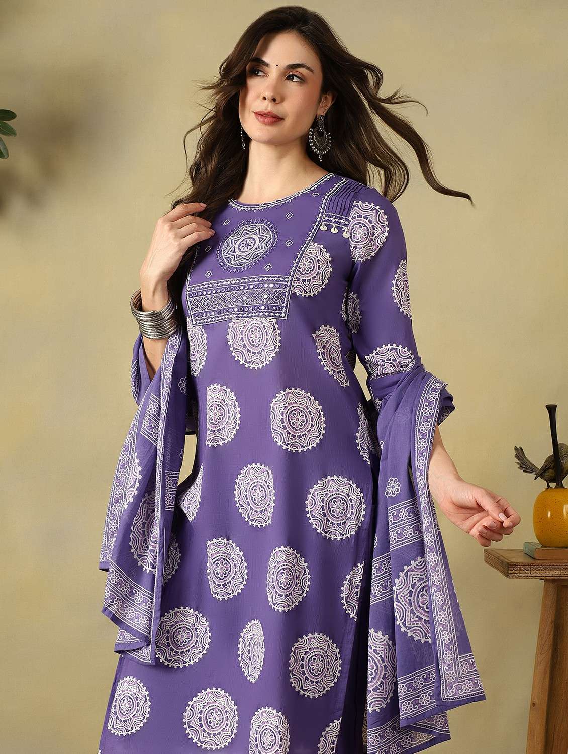 women printed three quarter sleeve kurta pant with dupatta set - 22495502 -  Standard Image - 4
