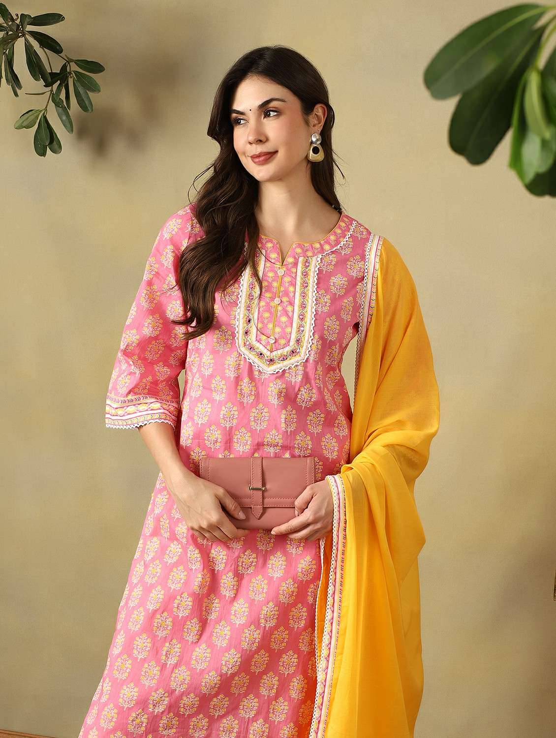 women printed three quarter sleeve kurta pant with dupatta set - 22495507 -  Standard Image - 4