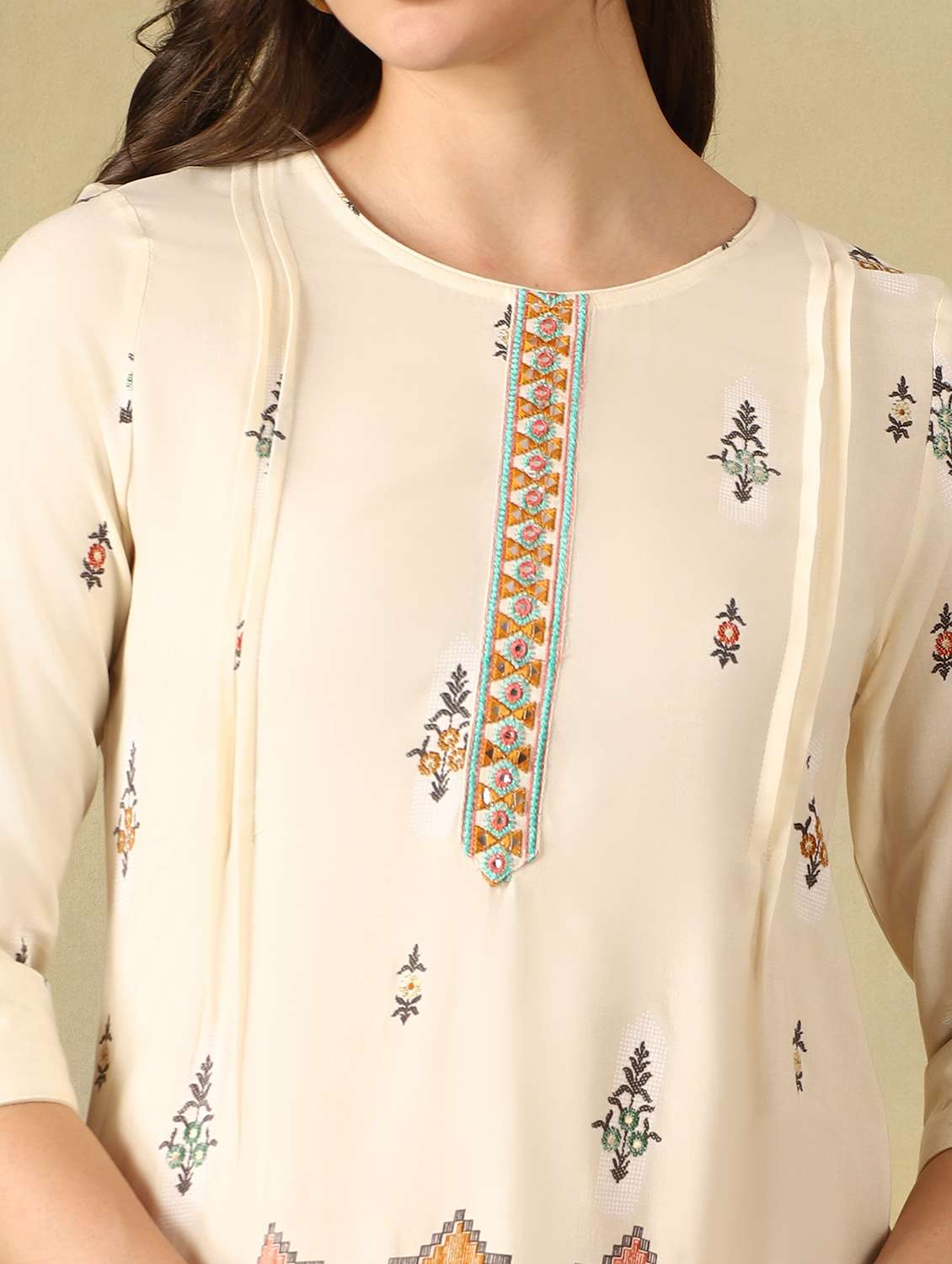 women printed three quarter sleeve ethnic co-ord set - 22495544 -  Standard Image - 1