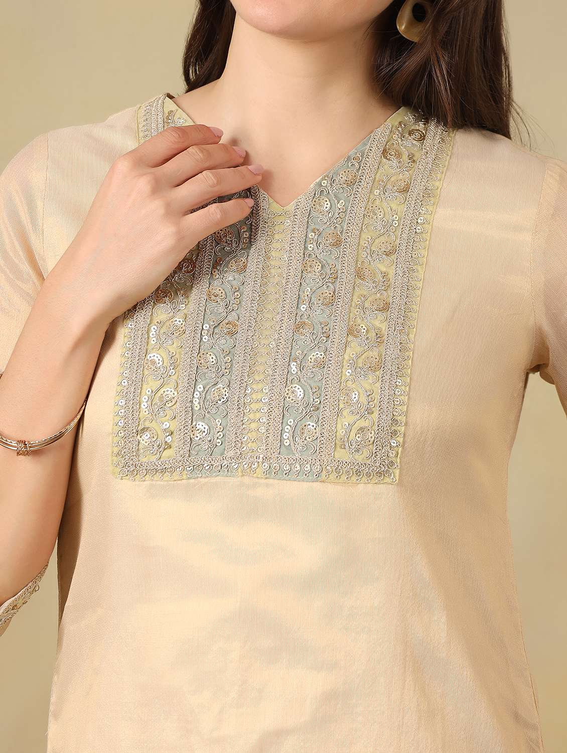 women embroidered three quarter sleeve kurta pant set - 22495548 -  Standard Image - 1