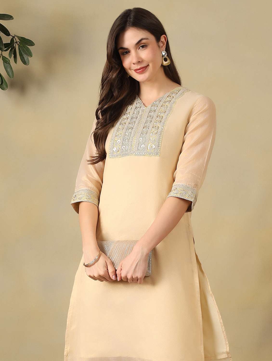 women embroidered three quarter sleeve kurta pant set - 22495548 -  Standard Image - 4