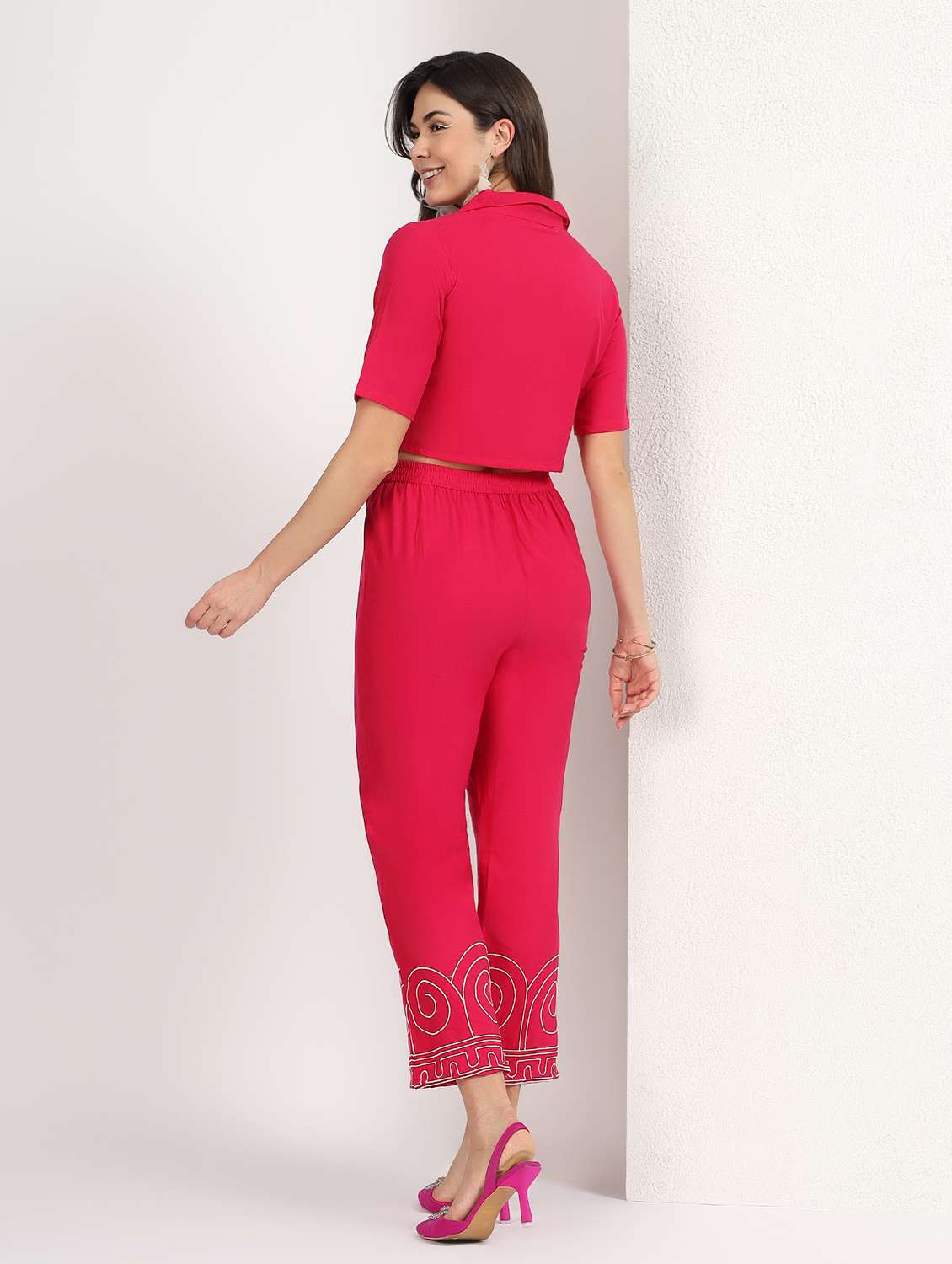 women embroidered short sleeves top and trouser co-ord set - 22495549 -  Standard Image - 4