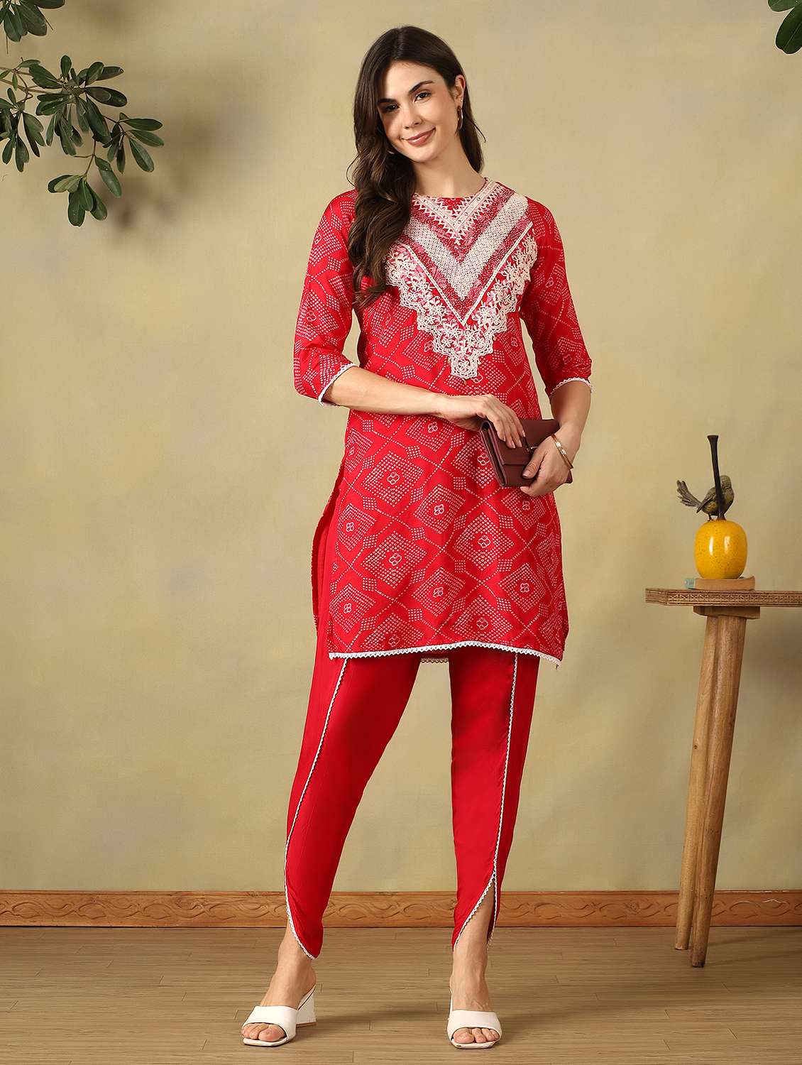 women printed three quarter sleeve dhoti kurta set - 22495555 -  Standard Image - 4