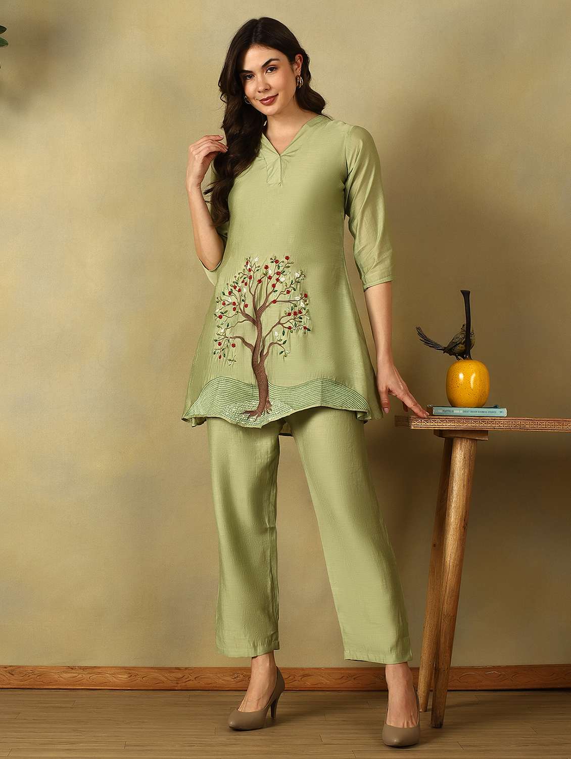women embroidered three quarter sleeve ethnic co-ord set - 22495557 -  Standard Image - 4