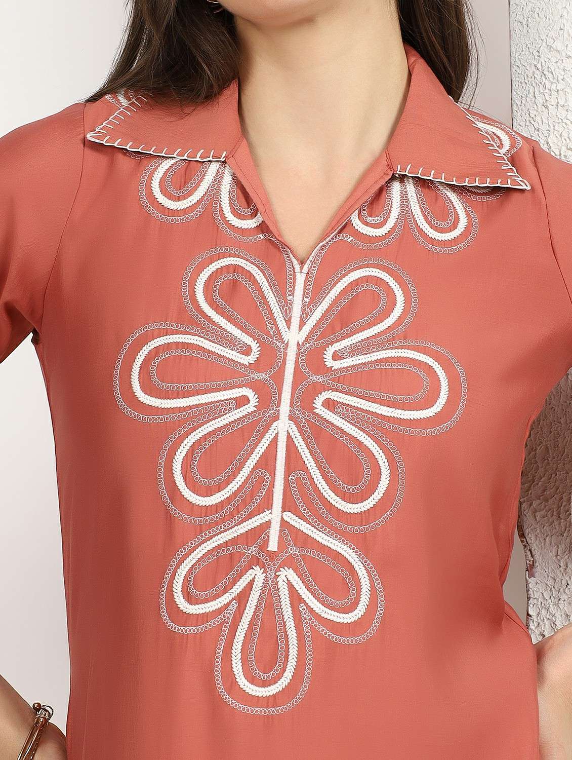 women embroidered collared top and trouser co-ord set - 22495558 -  Standard Image - 1
