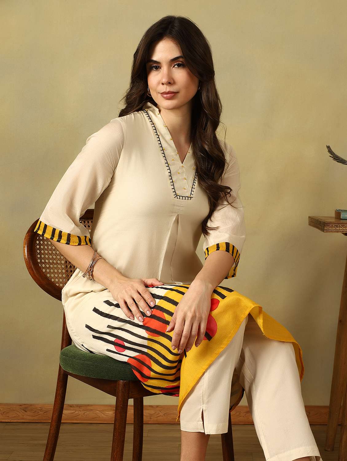 women printed three quarter sleeve kurta pant set - 22495559 -  Standard Image - 1
