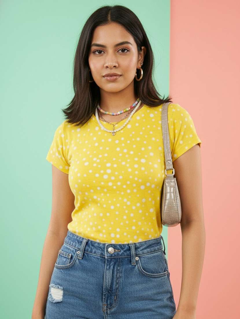 girls polka dot short sleeve round neck t-shirt
