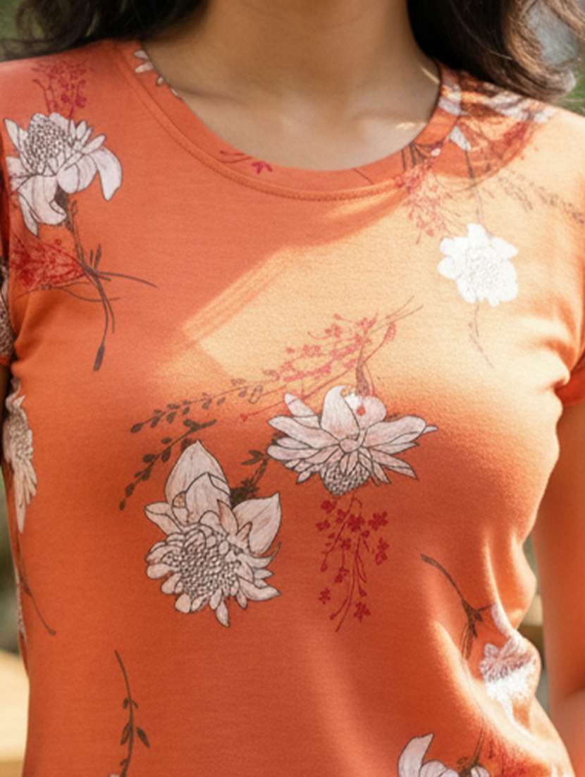 women orange viscose regular t-shirt - 22495875 -  Standard Image - 1