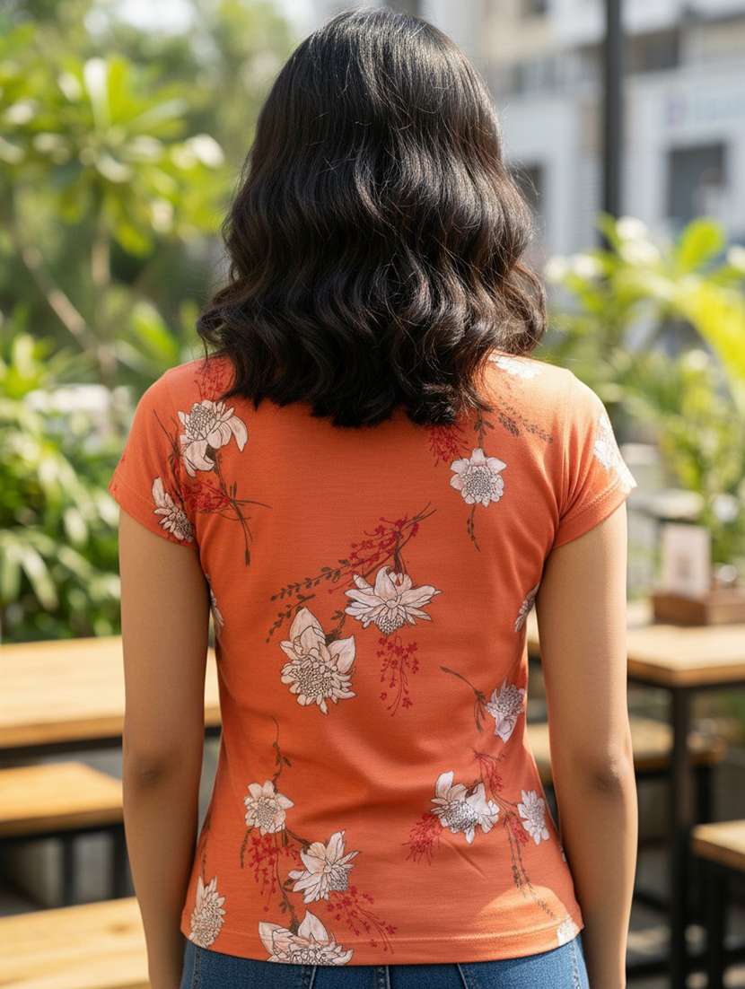 women orange viscose regular t-shirt - 22495875 -  Standard Image - 4