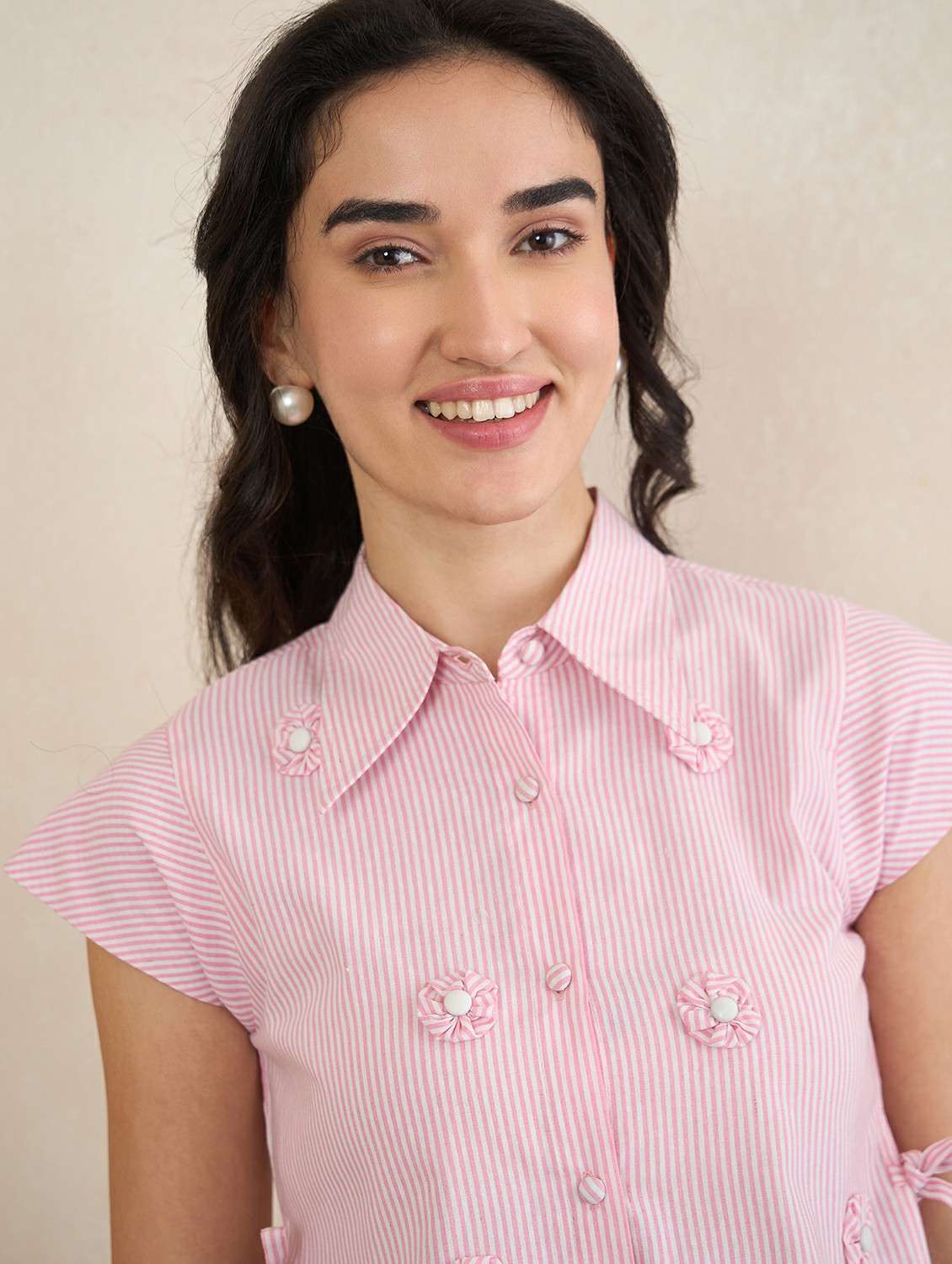 women pink cotton crop shirt - 22495985 -  Standard Image - 1