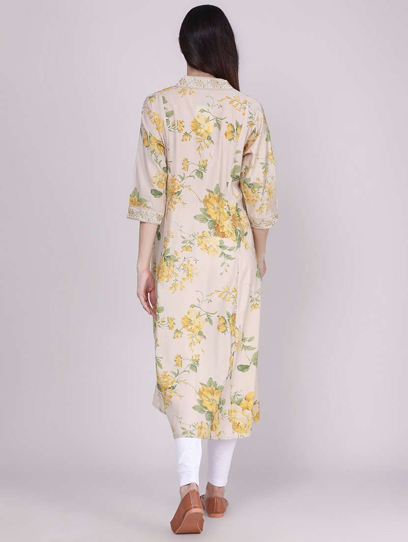 Women Printed Three Quarter Sleeve A-line Kurta - 22496293 -  Standard Image - 4