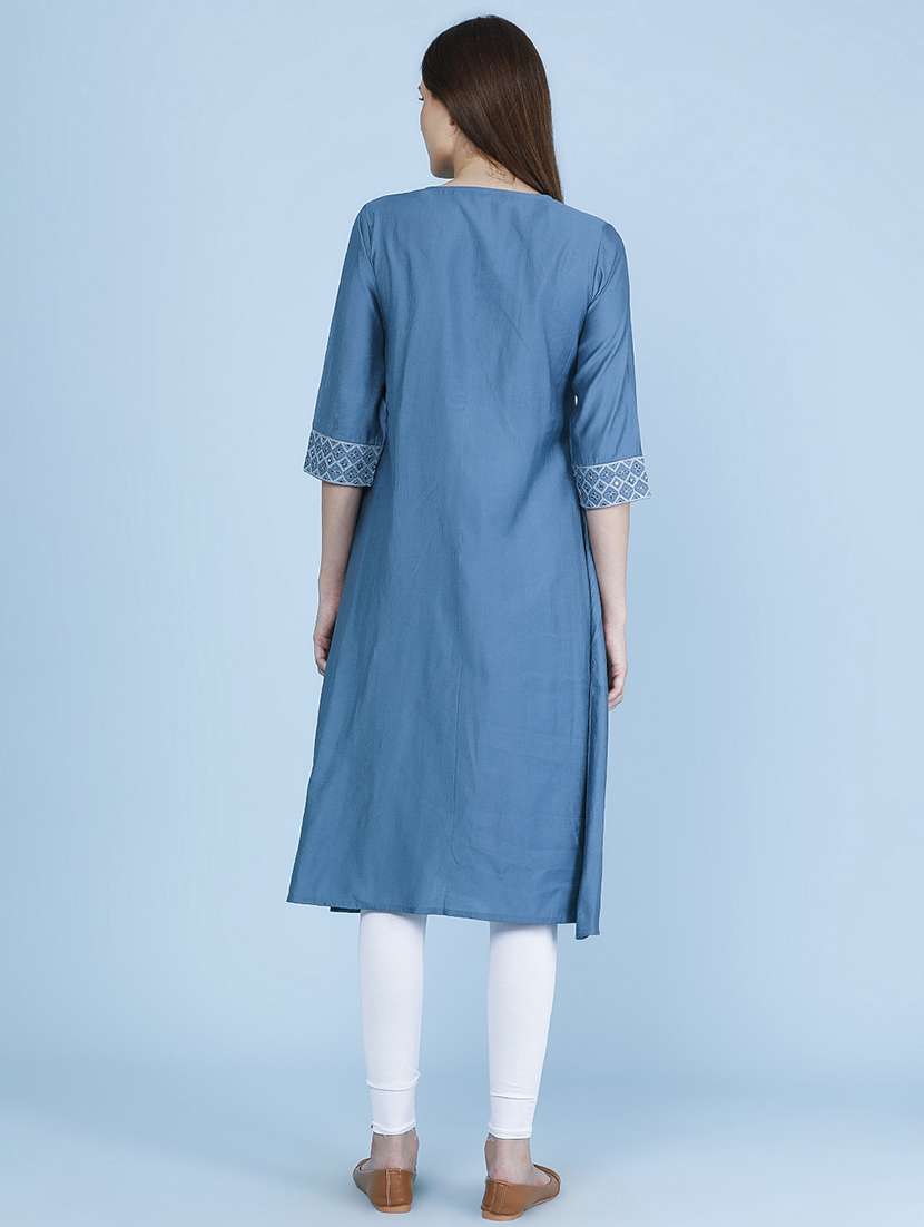 Women Embroidered Three Quarter Sleeve A-line Kurta - 22496307 -  Standard Image - 4