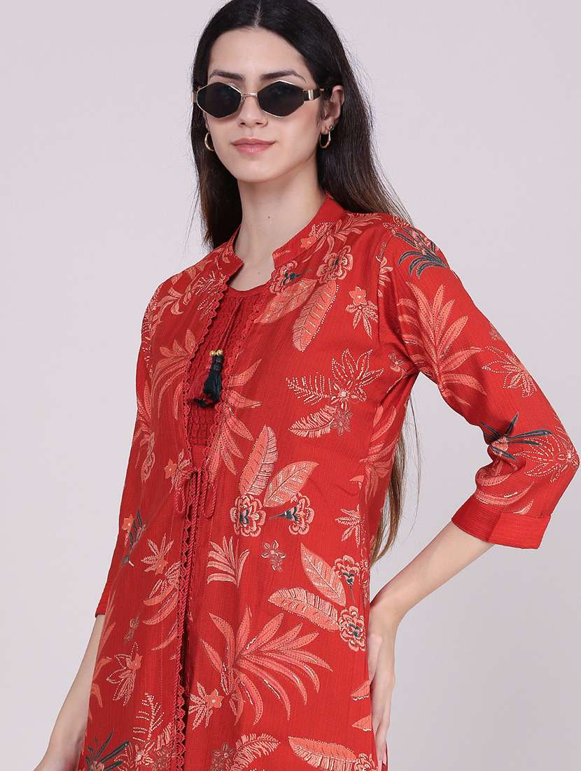 Women Printed Three Quarter Sleeve Kurta With Jacket Kurta - 22496315 -  Standard Image - 1