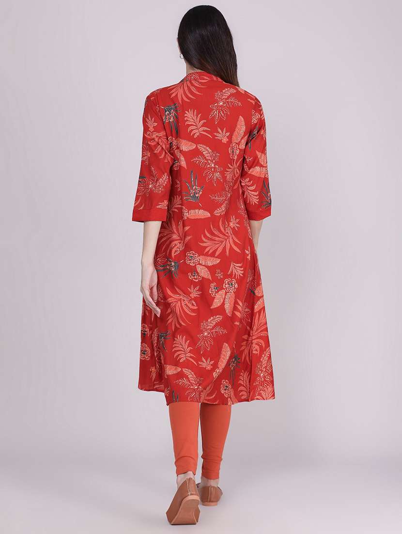 Women Printed Three Quarter Sleeve Kurta With Jacket Kurta - 22496315 -  Standard Image - 4