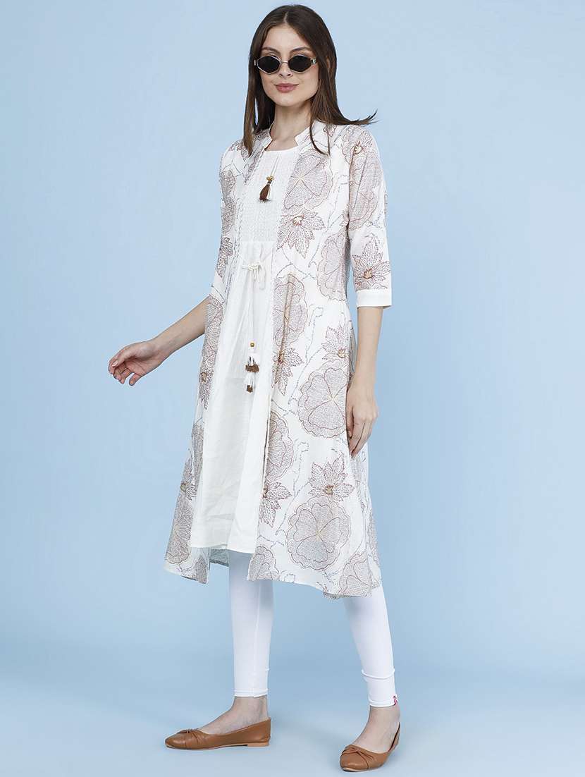 women printed three quarter sleeves a-line kurta