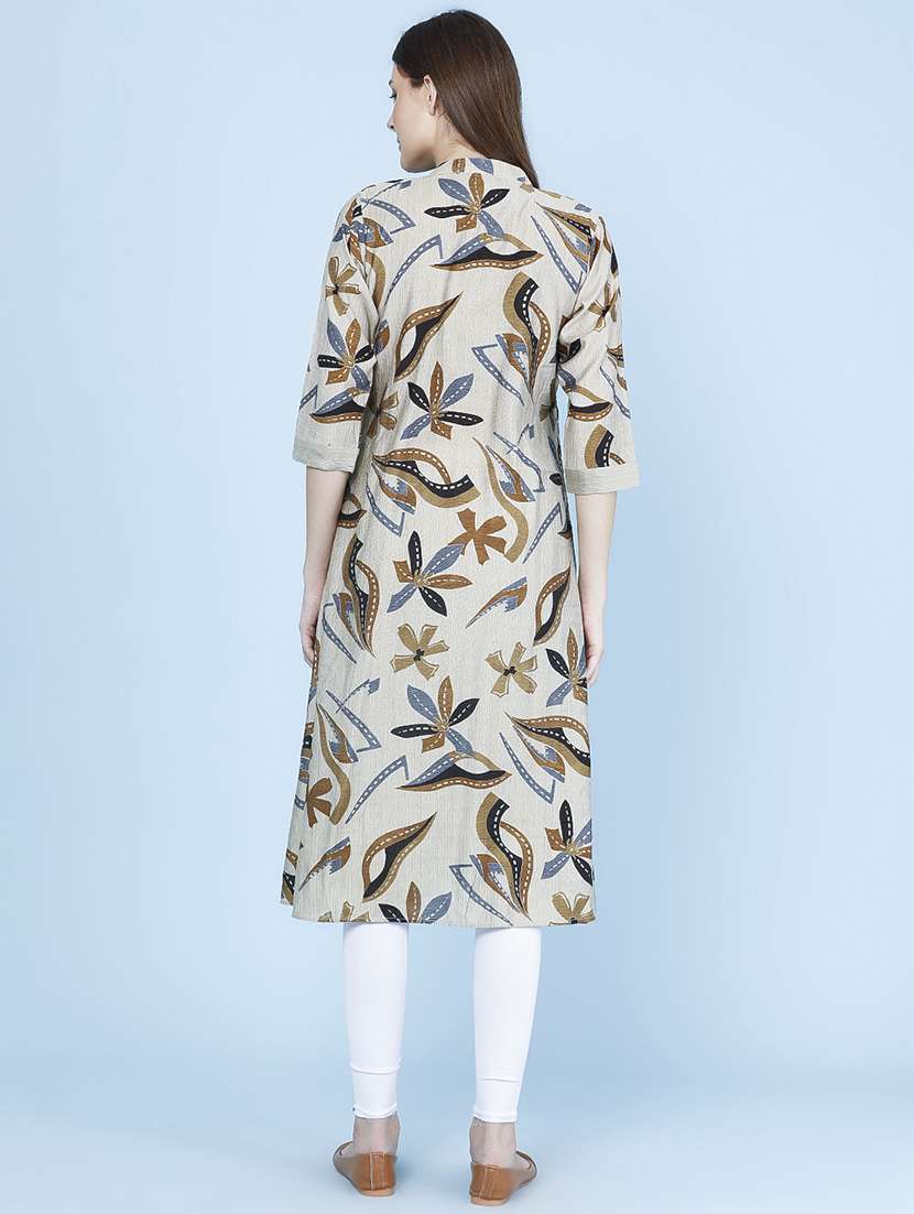 Women Printed Three Quarter Sleeve Kurta With Jacket Kurta - 22496317 -  Standard Image - 4