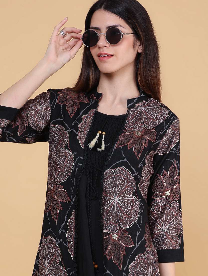 Women Printed Three Quarter Sleeve Kurta With Jacket Kurta - 22496318 -  Standard Image - 1