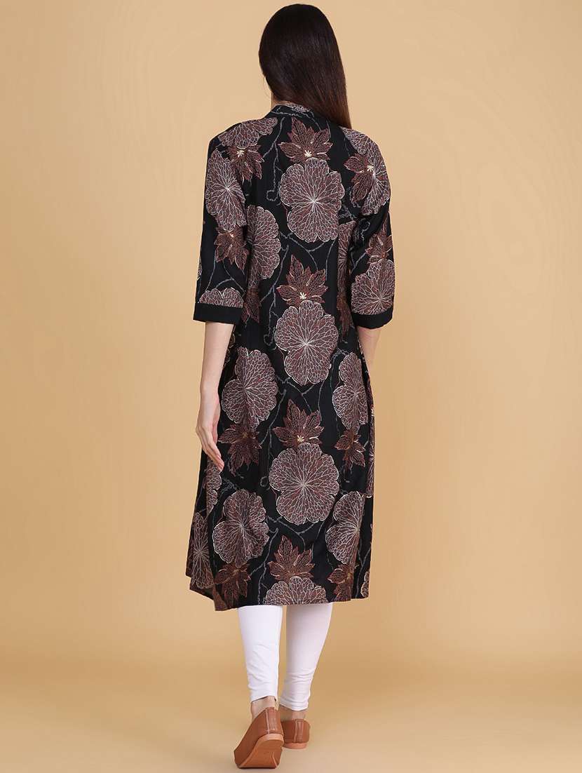 Women Printed Three Quarter Sleeve Kurta With Jacket Kurta - 22496318 -  Standard Image - 4