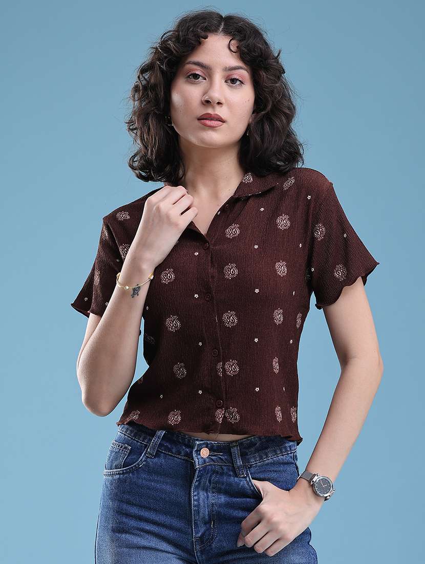 women printed short sleeves regular shirt