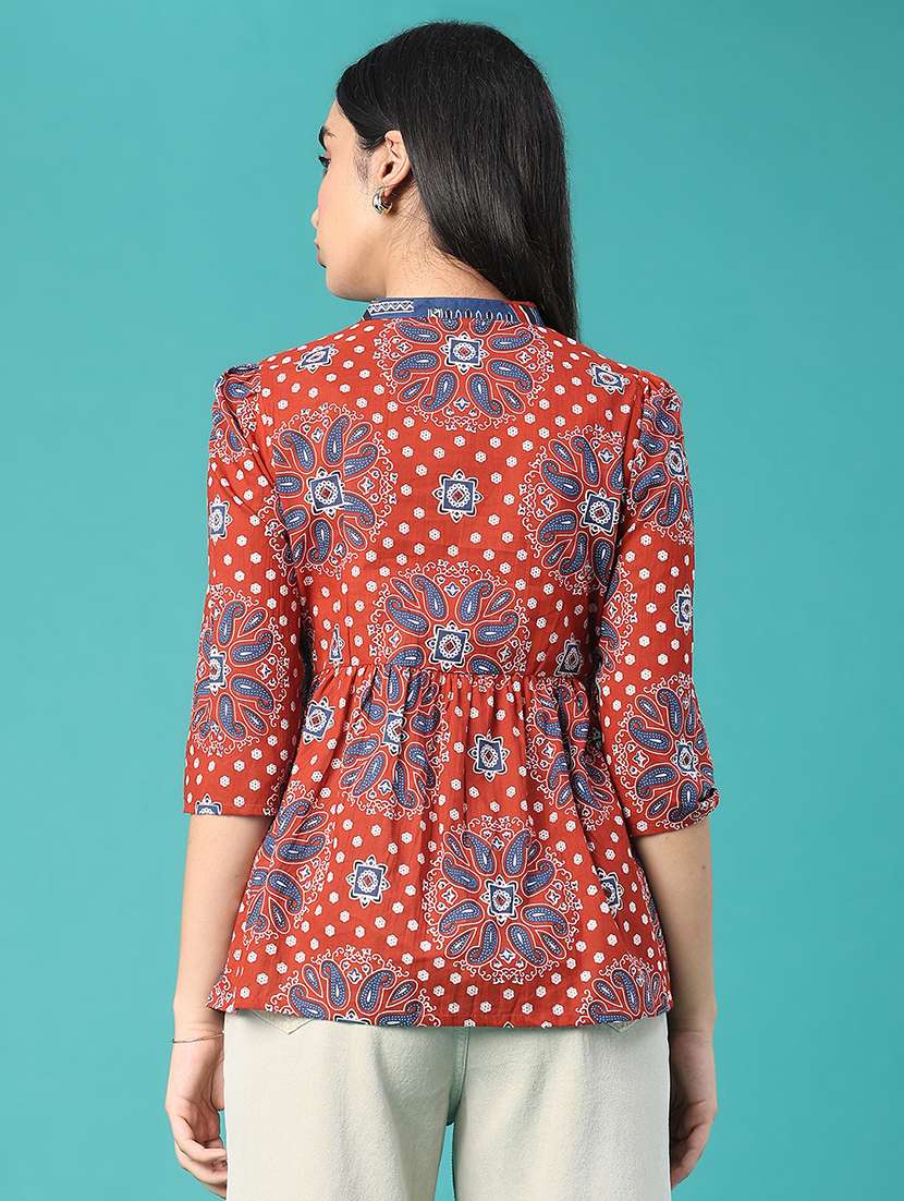 Women Printed Three Quarter Sleeves Peplum Top - 22496621 -  Standard Image - 4