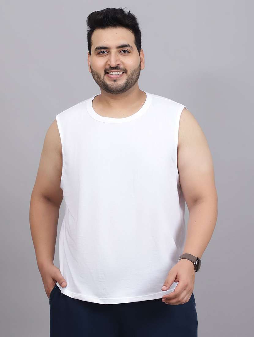men plus size solid sleeveless regular fit t-shirt