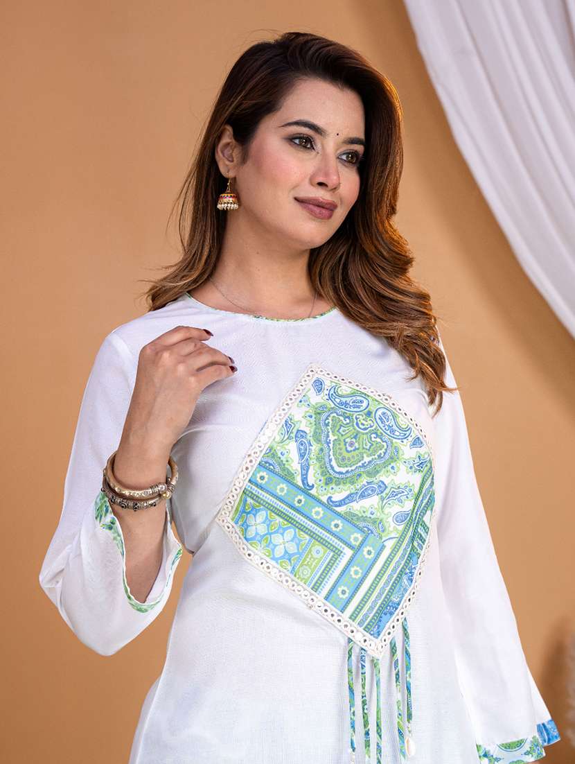 women printed three quarter sleeve kurta palazzo set - 22497202 -  Standard Image - 1