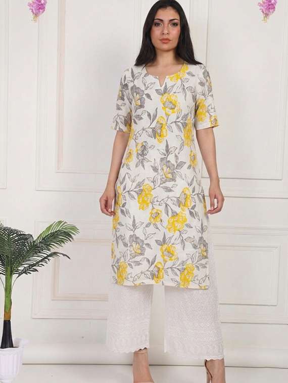 women floral short sleeve straight kurta