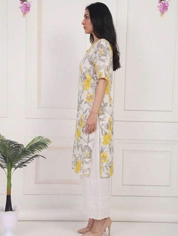 women floral short sleeve straight kurta - 22497210 -  Standard Image - 1