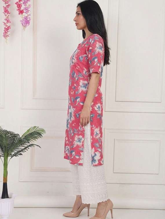 women floral short sleeve straight kurta - 22497211 -  Standard Image - 1